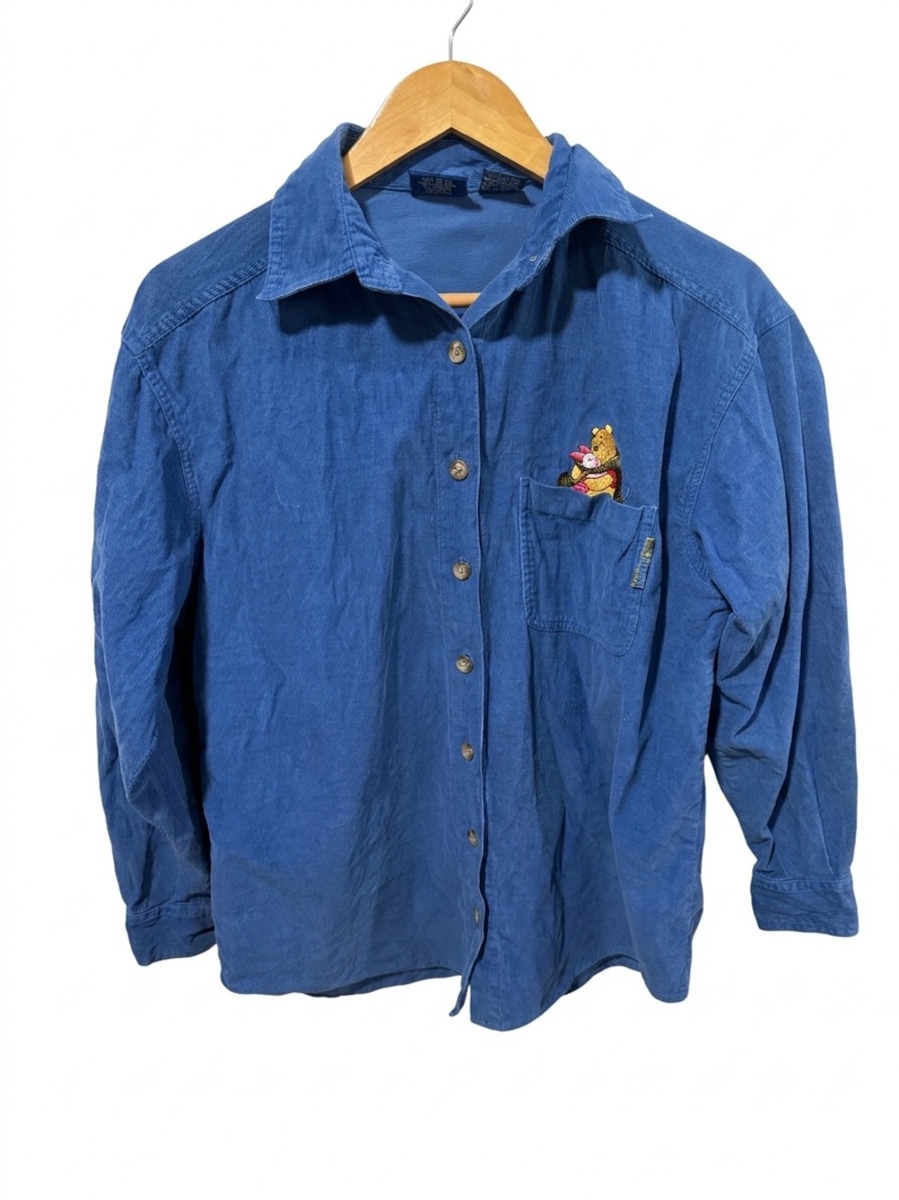Vintage Winnie the Pooh Disney Blue Corduroy Button-Down Shirt - Size S